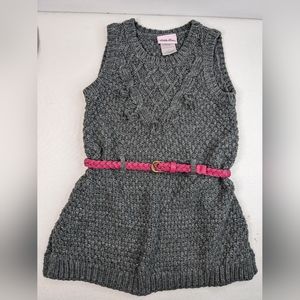 Little Lass Knit Girl's Sweater Dress pink belt Size 5T I-1
